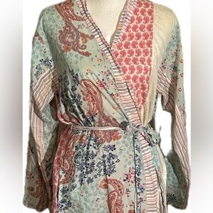 LUCKY BRAND cotton India hand-block printed boho robe women’s size medium